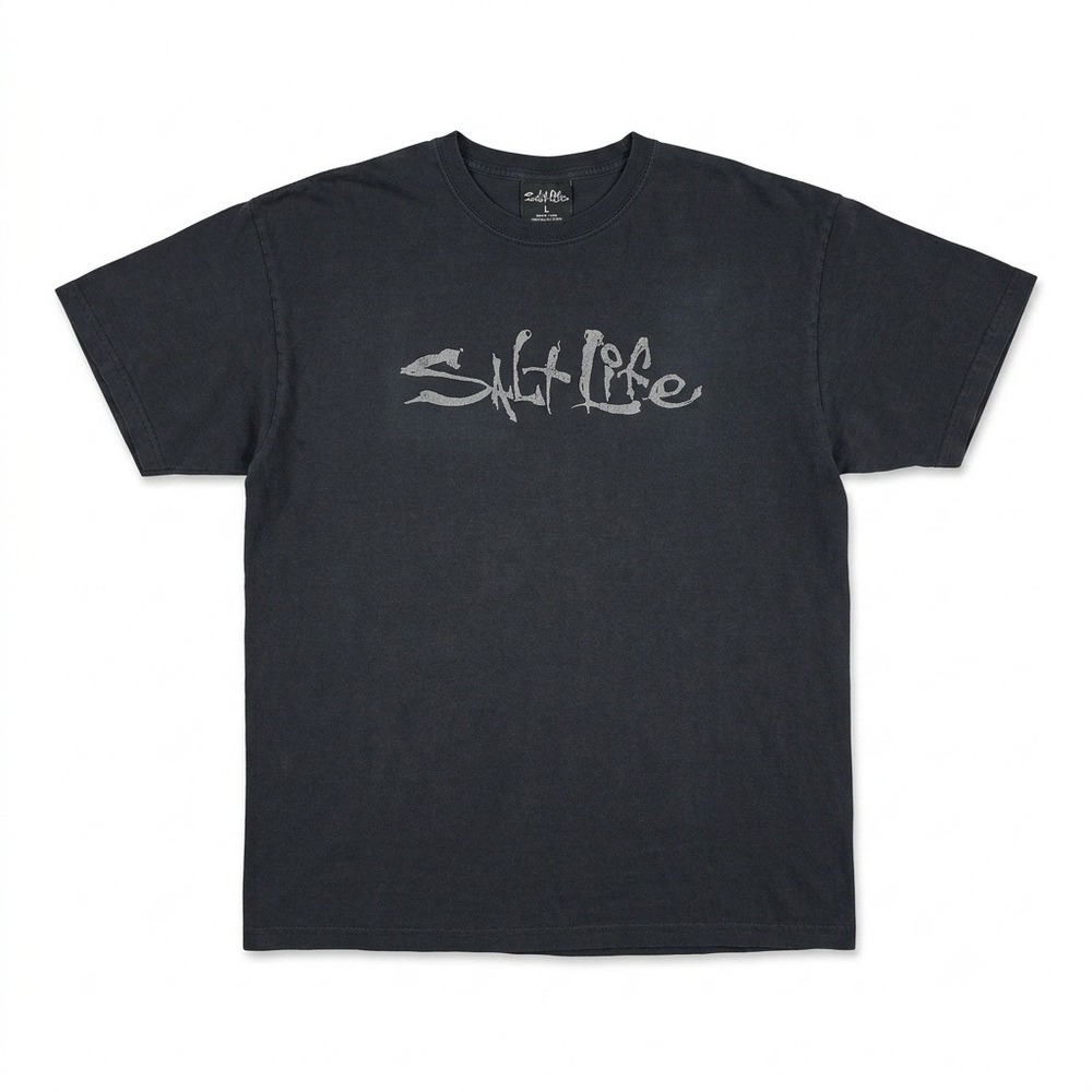 Salt‎ Life Mens T-Shirt 2XL Faded Black Spellout Graphic Surf Fishing Tee